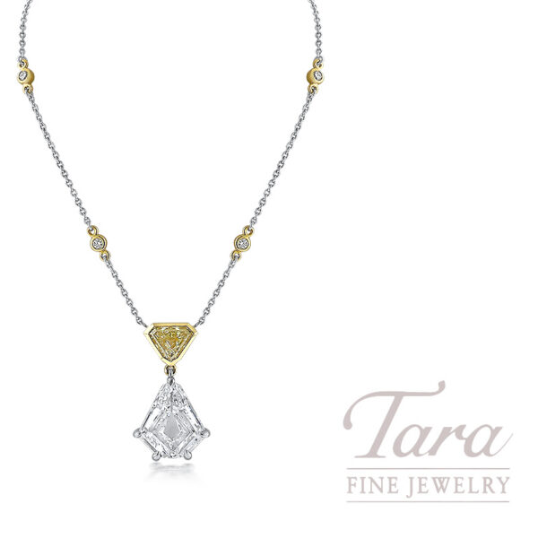 Platinum & 18K Yellow Gold 4CT Shield-Cut Diamond Necklace with 0.70CT Fancy Yellow Trillion Diamond