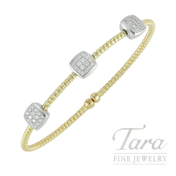 14K White and Yellow Gold Diamond Cable Cuff Bangle 0.50CTW