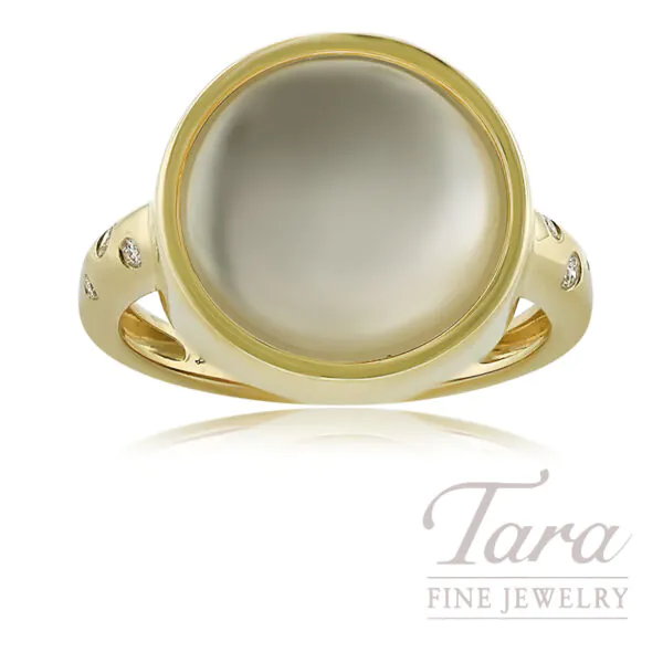 18K Yellow Gold Cabochon Cut Mother of Pearl Ring 5.6G