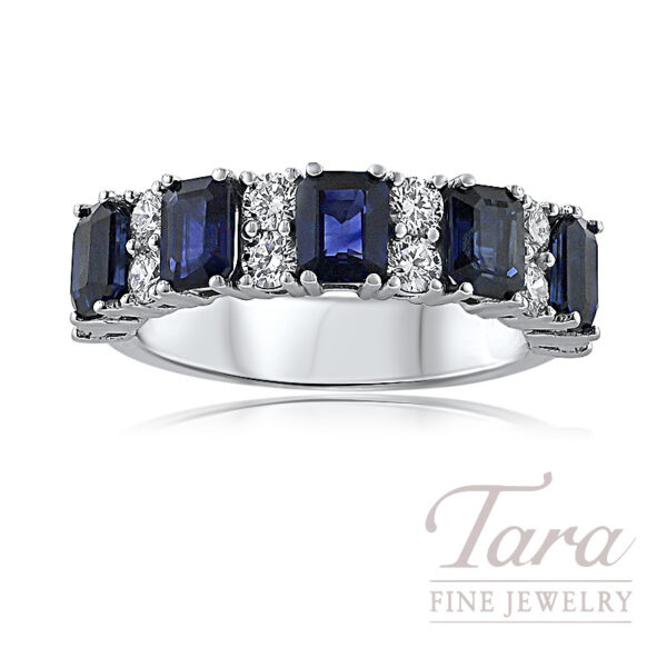 18K White Gold Blue Sapphire Diamond Ring 2.87TGW, 0.85TDW
