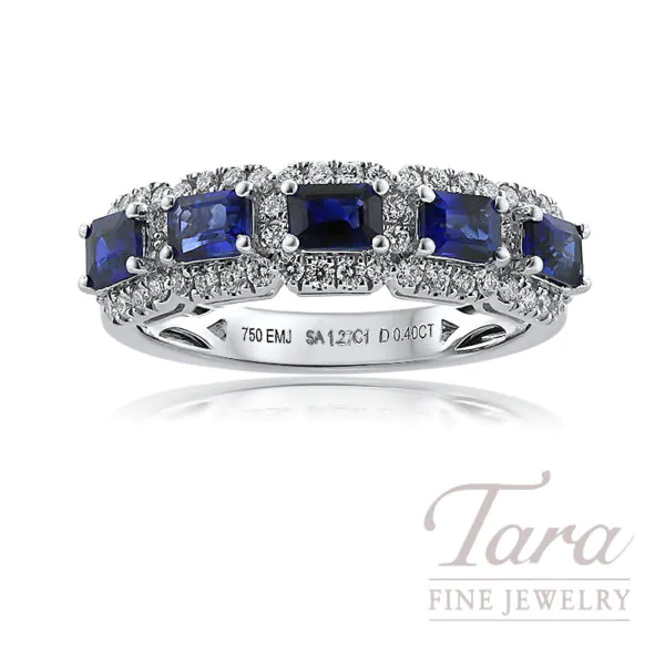 18K White Gold Blue Sapphire Diamond Ring 1.27TGW, 0.40TDW