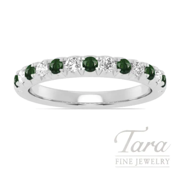 18K White Gold Emerald and Diamond Band