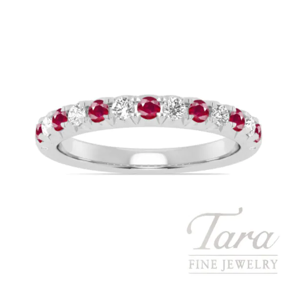 18K White Gold Ruby and Diamond Band