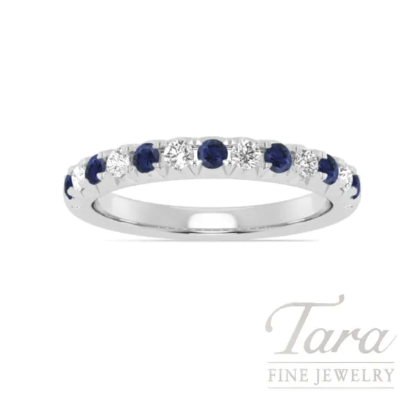 18K White Gold Blue Sapphire and Diamond Band