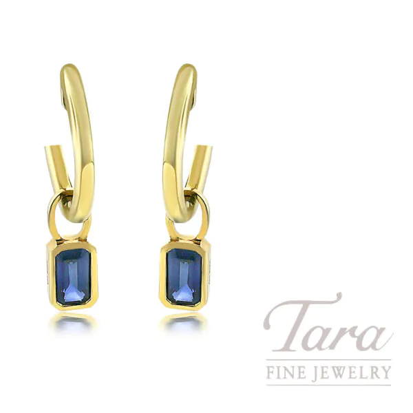 14K Yellow Gold Blue Sapphire Drop Earrings 2.6G