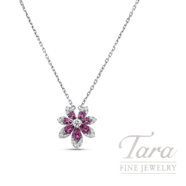 Roberto Coin Tiare 18K White Gold Rubellite and Diamond Necklace 0.22 TDW