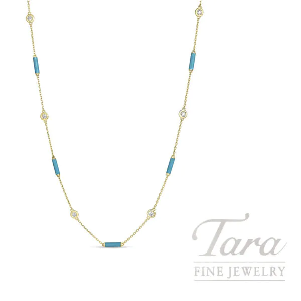 Roberto Coin 18K Yellow Gold Turquoise and Diamond Necklace 0.34 TDW