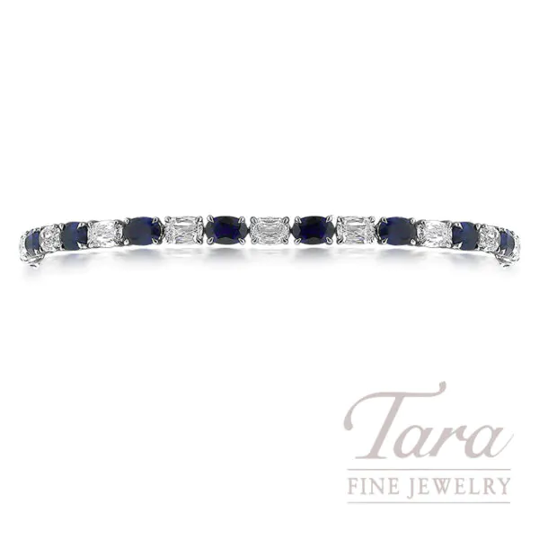 18K White Gold Blue Sapphire & Diamond Fancy Link Bracelet 7.66TW
