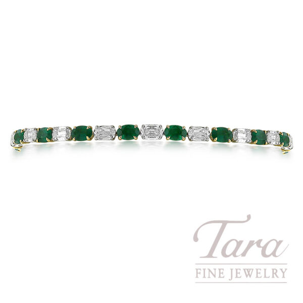 18K White and Yellow Gold Emerald Diamond Tennis Bracelet 6.78 TDW