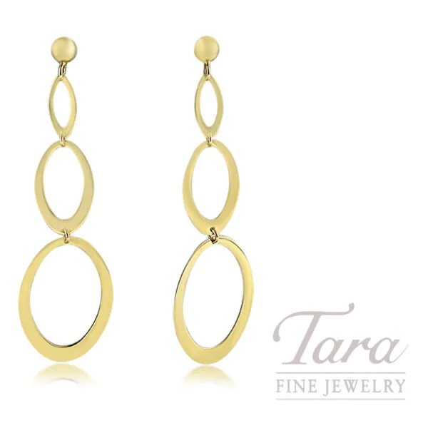 18K Yellow Gold Oval Dangle Earrings 3.2G