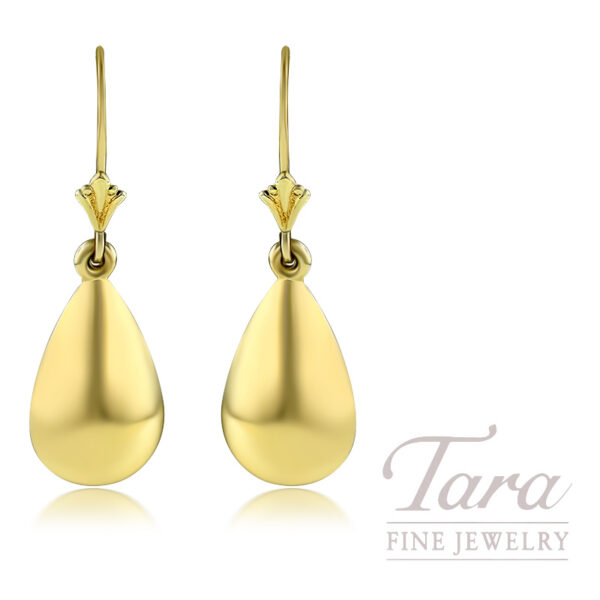 18K Yellow Gold Polished Teardrop Leverback Earrings 2.1G