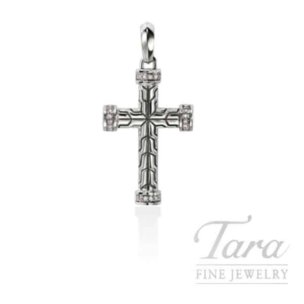 John Hardy Essentials Spiritual Silver and Diamond Pave Cross Pendant, 0.09 TDW