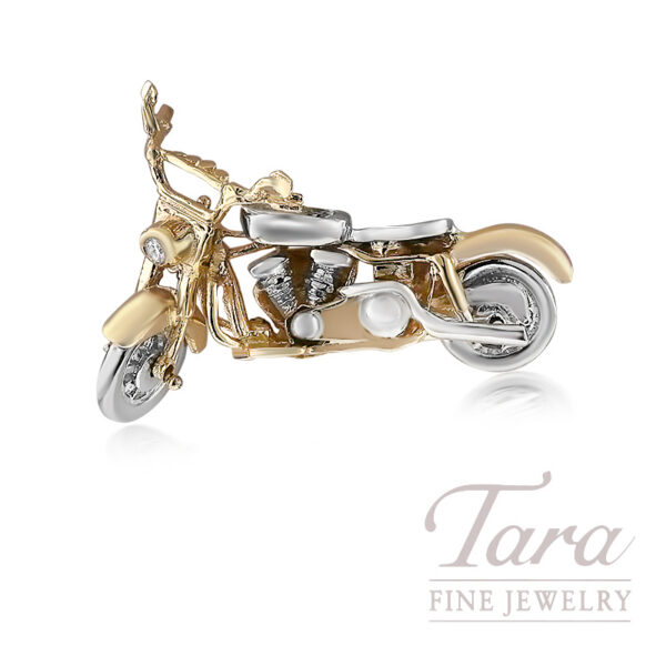 14K Yellow and White Gold Motorcycle Charm with Diamond & Ruby