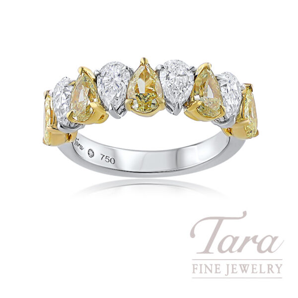18K White and Yellow Gold Pear Shaped Yellow & White Diamond Band