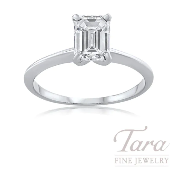 18K White Gold Emerald Cut Diamond Solitaire Engagement Ring 1.50CT