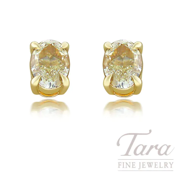 18K Yellow Gold Oval Diamond Stud Earrings 3.03CTW