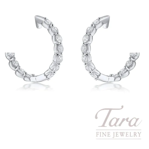 14K White Gold Inside-Out Diamond Hoop Earrings, 1.30 TDW