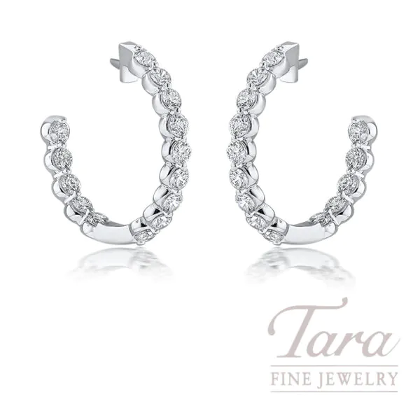 14K White Gold Inside-Out Diamond Hoop Earrings, 2.80 TDW