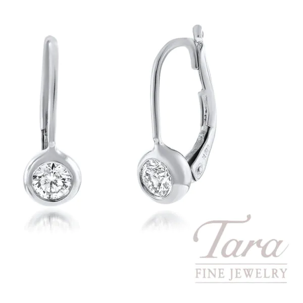 Roberto Coin 18K White Gold Diamond Bezel Euro Wire Earrings .48TDW