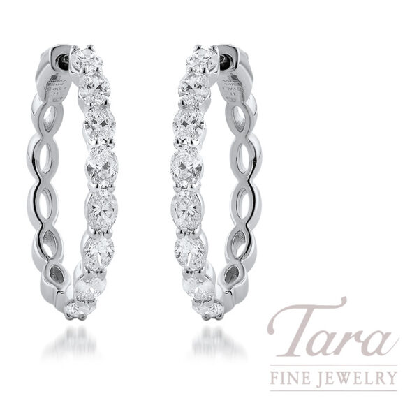 14K White Gold East-West Oval Diamond Hoop Earrings 1.90 TDW | Tara Fine Jewelry Company