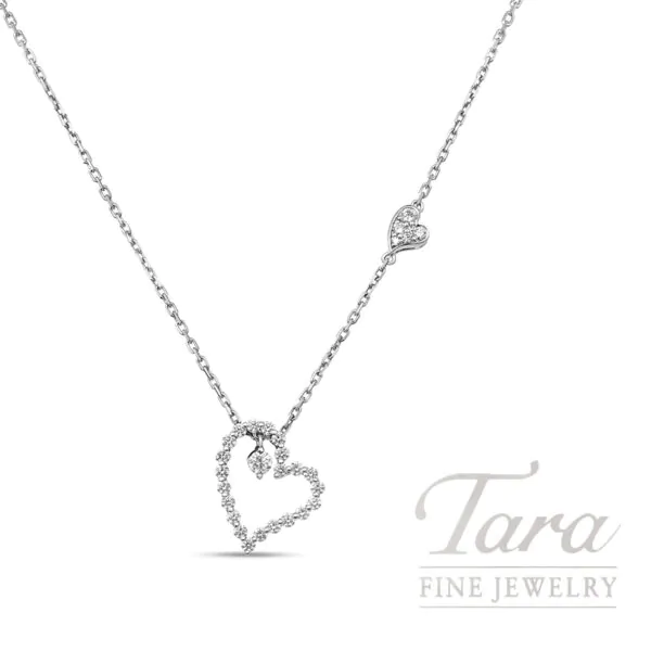 Roberto Coin 18K White Gold Diamond Princess Heart Necklace .40TDW