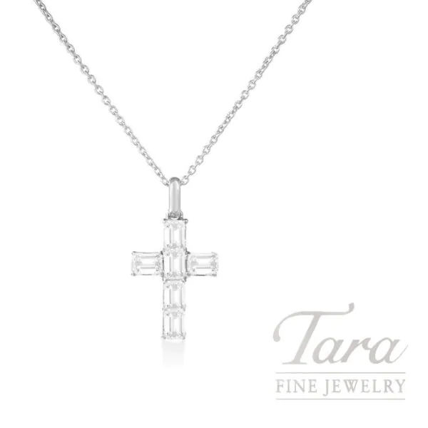 Roberto Coin 18K White Gold Emerald Cut Diamond Cross Necklace