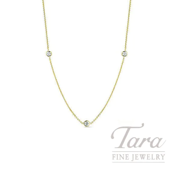 Roberto Coin 18K Yellow Gold  3 Station Diamond Necklace, 0.15TDW