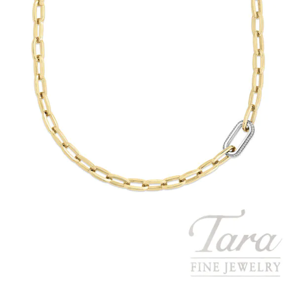 Roberto Coin 18K Yellow and White Gold Oro Classic Diamond Link Necklace 0.78 ctw