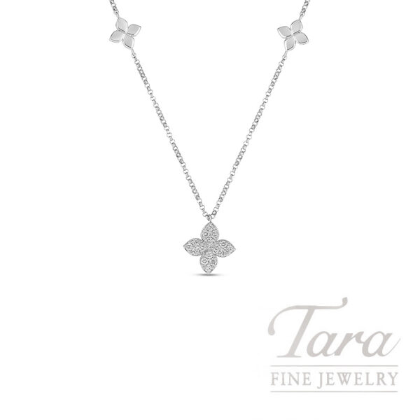 Roberto Coin 18K White Gold Love By The Inch Diamond Flower Station Necklace .17TDW