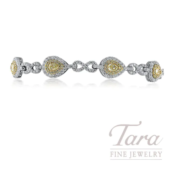 18K White Gold Fancy Yellow and White Diamond Station Bracelet