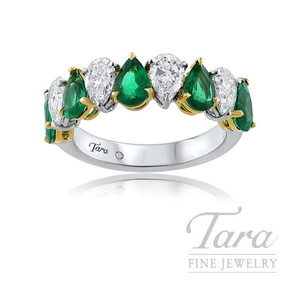 18K White and Yellow Gold Emerald and Diamond Band