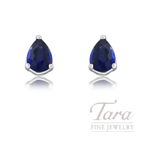 18K White Gold Blue Sapphire Diamond Earrings 0.99TDW