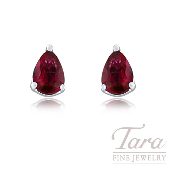 18K White Gold Pear-Shaped Ruby Stud Earrings .66TW