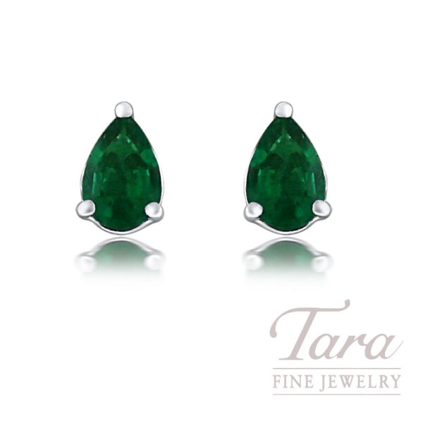 18K White Gold Pear-Shaped Emerald Stud Earrings .53TW