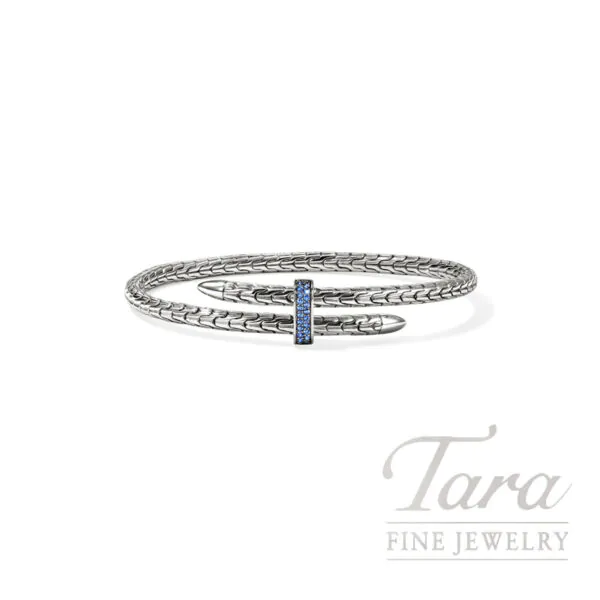 John Hardy Sterling Silver Classic Chain Bypass Cuff Bracelet with Blue Sapphires